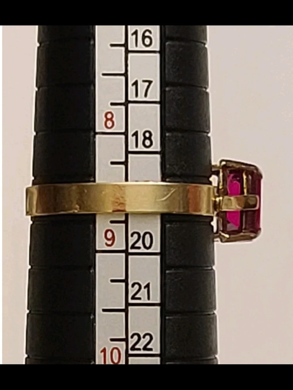 Vintage 9K Yellow Gold Ring With Emerald Cut Ruby Solitaire